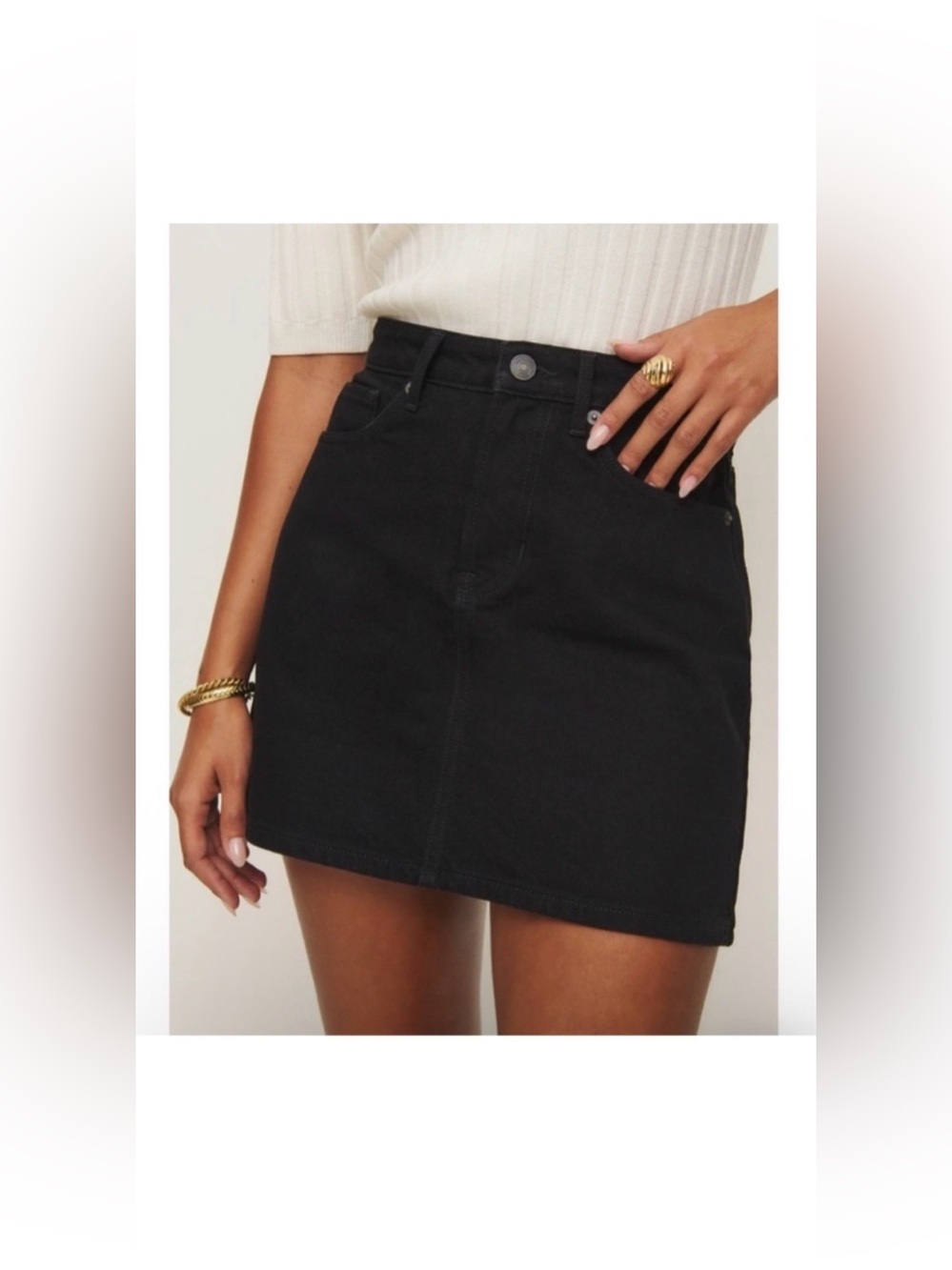 Reformation ‘Lydia’ High-Waist Black Denim Mini Skirt